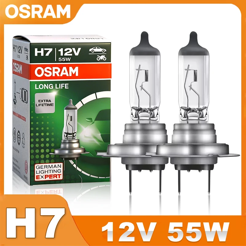 Lâmpada Halógena Original OSRAM LONG LIFE H4 H7 12V 55W H11 H3 HB3 HB4 9005 9006 para Farol Automotivo, Mais Durável, Série Super 1/2X