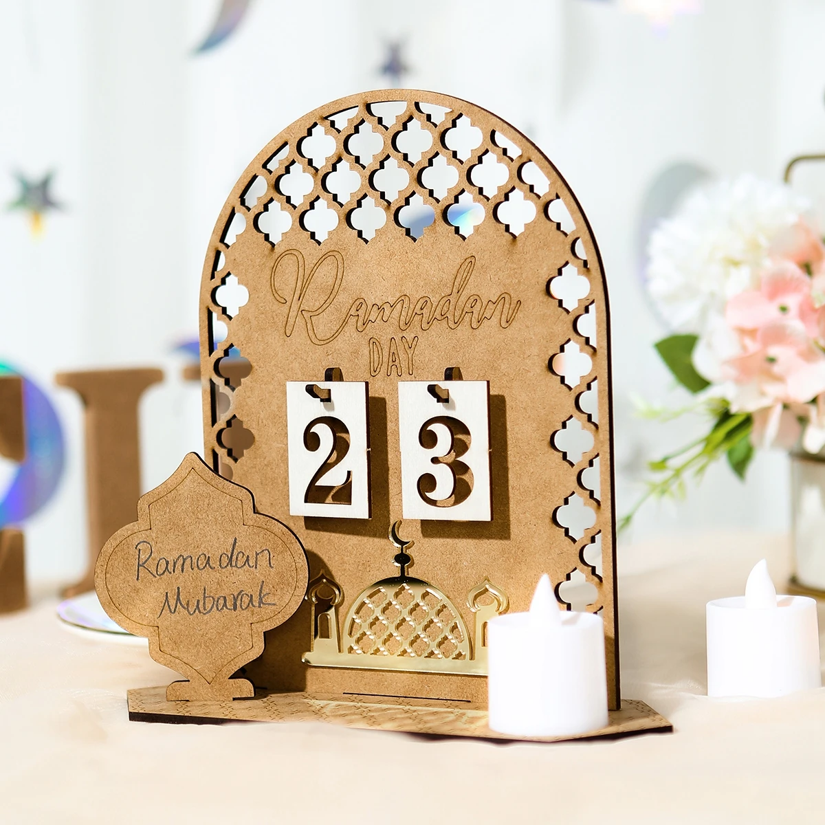 Ramadan Wooden Countdown Calendar Ornament 2025 Eid Mubarak Ramadan Decoration for Home Eid Al Adha Islamic Muslim Party Decor