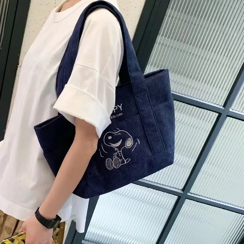 Disney Snoopy Tote Bags Cartoon Kawaii Creative Large Capacity Teenagers Handbag Personalized Shoulder Bag Girls Corduroy Bag