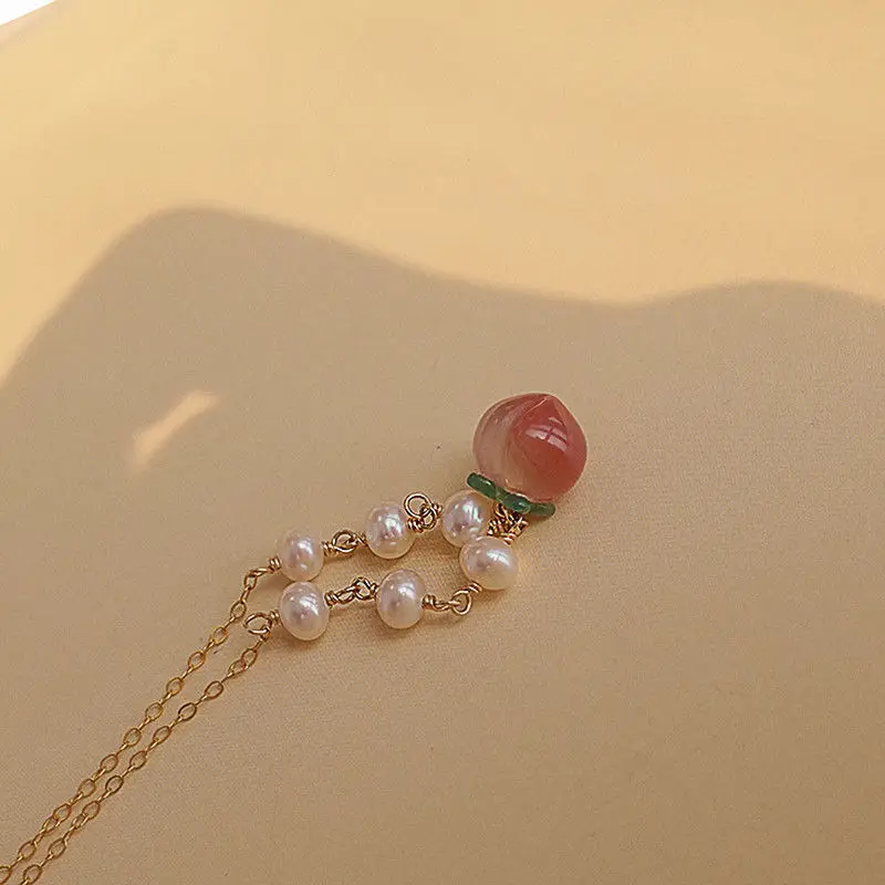 Fashion Simple Style Peach Pearl Necklace Light Luxury Exquisite Chains Suitable for Party Wedding Occasion Romantic Jewelry