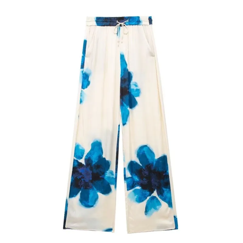

high waisted slim printed loose pajama style pant Elastic Waist Casual Vacation Exquisite elegant style Ankle-Length Pant