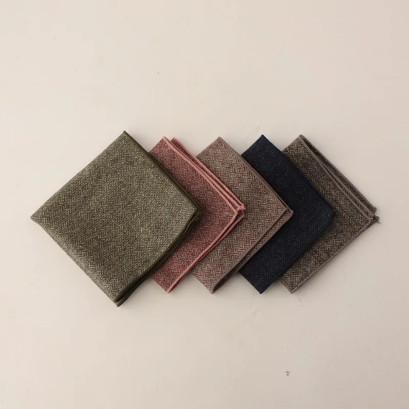 Retro British Style Herringbone Suit Pocket Square Faux Wool Fabric Handkerchief Available In Pink And Camel For Formal Matching