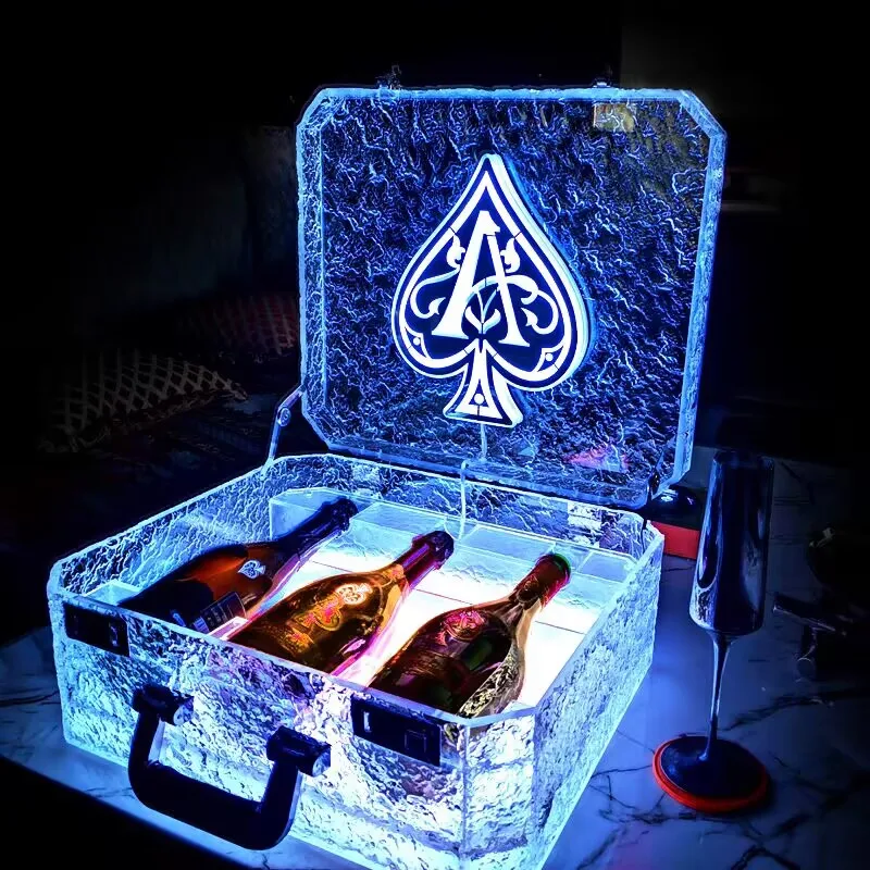 3 bottles Ice Rock Ace of Spade LED Luminous Champagne Cocktail Wine Box Whisky Carrier Case VIP Bottle Presenter Suitcase