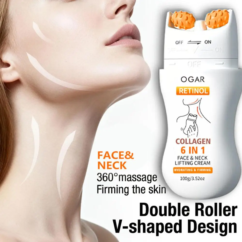 6-In-1 Collagen & Retinol V-Shaped Double Roller Face & Neck Lifting Cream Deeply Hydrating Firms Sagging Skin Reduce Neck Line
