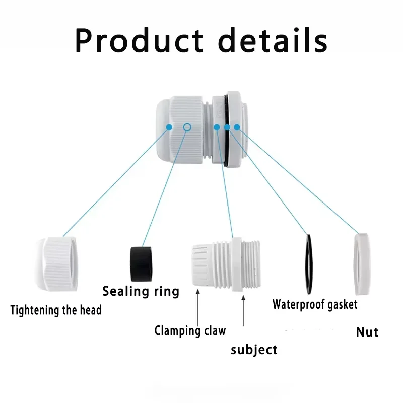1/2/5/10pcs Waterproof Cable Gland Cable Entry IP68 PG7-PG36 White/Black Nylon Plastic Connector Joint