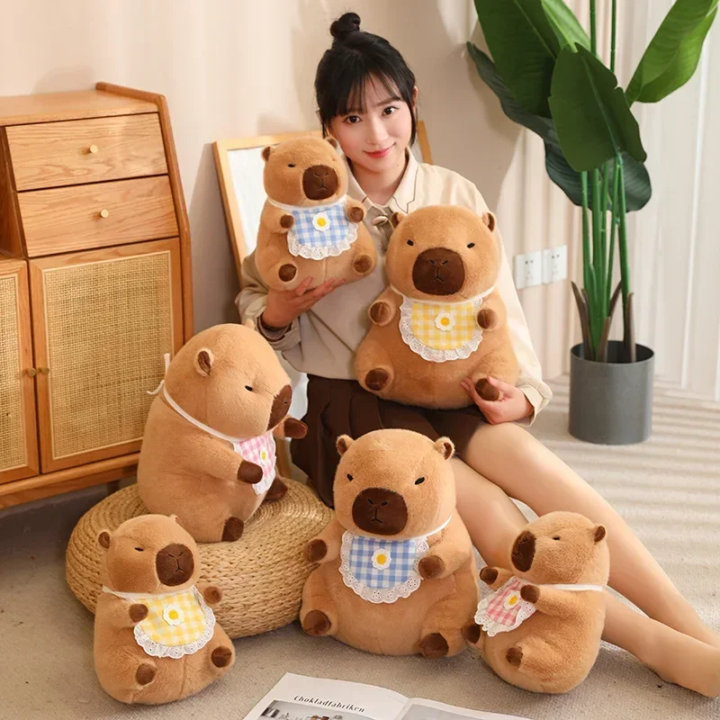 30/40cm Capybara Doll Plush Toy Stuffed Brown Aquatic Animal Yellow Blue Pink Apron Dressed Cartoon Animal Plushie Kids Gift