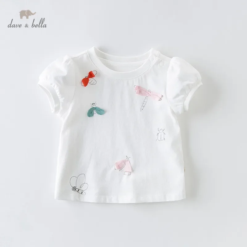 DB13960 dave bella, camiseta de verano con lazo de dibujos animados para niñas, camisetas de manga corta para niños, jersey bonito para niñas, camisetas de moda para niños