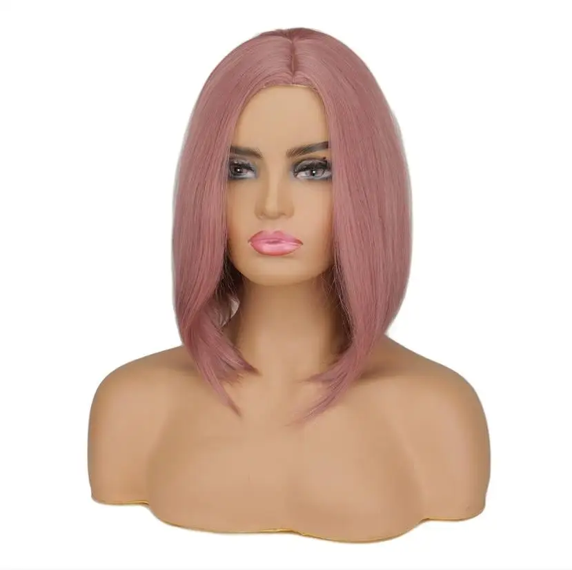 WHIMSICAL W Short Pink Bob Wigs For Women Burgundy Bob Wigs Heat Resistant Synthetic Wig Daily Cosplay Party Wigs