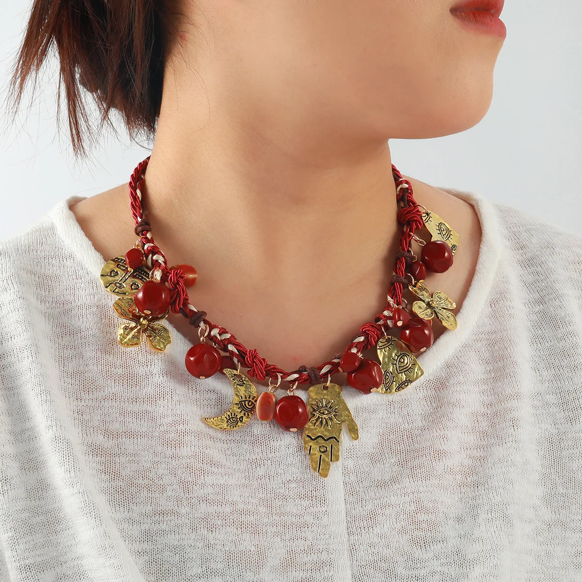 

ZAA Vintage Irregular Metal Heart Flower Pendant Handmade Weave Rope Chains Choker Necklaces Charm Women Jewelry Accessories
