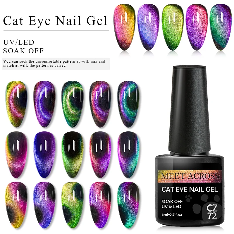 Cat Eyes Magnetic Nail Gel Polish Set With Magnetic Stick Spar Cat Starry Shining Chameleon Laser Cat Eye Hybrid Varnishes