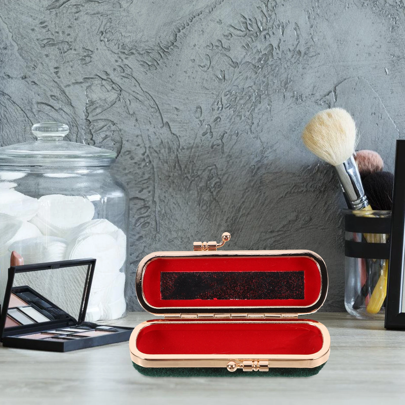 Caixa de batom com espelho, suporte para bálsamo labial, tamanho de viagem, organizador de brilho labial, bolsa de armazenamento para maquiagem