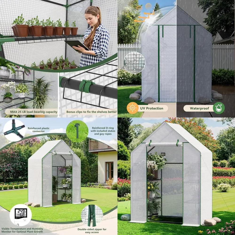 

Compact 3-Tier Walk-In Greenhouse with 4 Shelves for Gardening and Backyard Plants