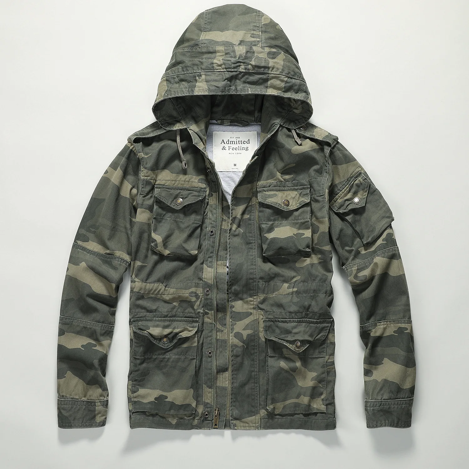 

Men's Casual Autumn Jacket Heat Resistant Cotton Hoodie Multi Pocket Tactical Camouflage Winter Coat Hiking Jacket