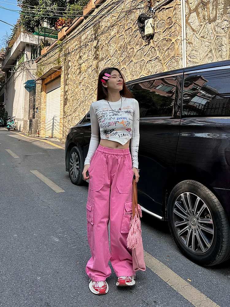 

Женские брюки прямого кроя для джазовых танцев, повседневные уличные брюки, длинные хлопковые брюки с завышенной талией, весенняя коллекция