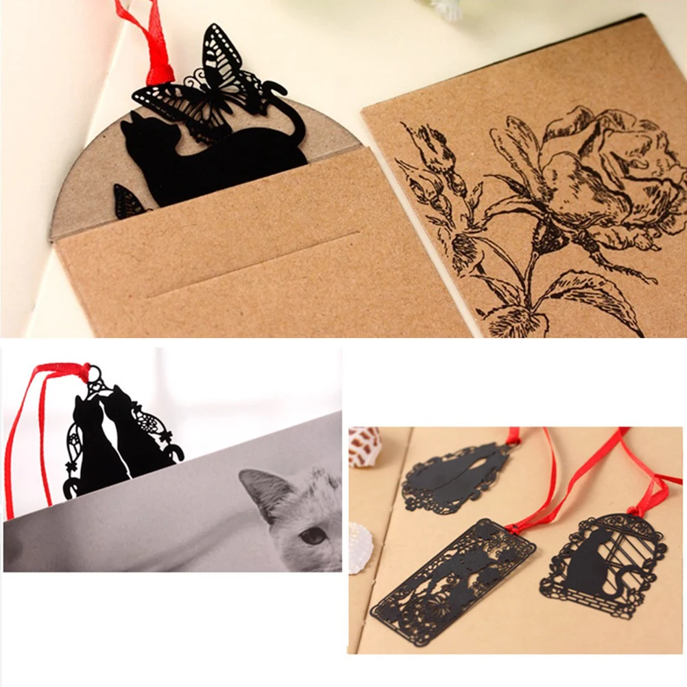 

Stationery Metal Bookmark Bookmarks Hollow Clips Mini Vintage Plain Black Planner