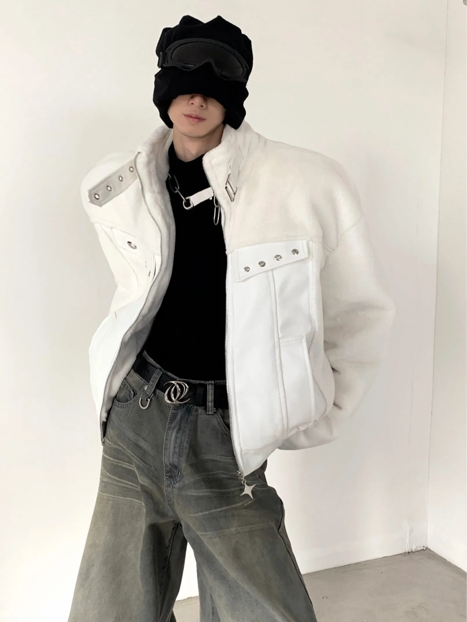 Autumn Mountain Wind Thickened Men's Jacket White Fur Leather Integrated Mink Fur Plush Outerwear Winter Warm Cotton Coat