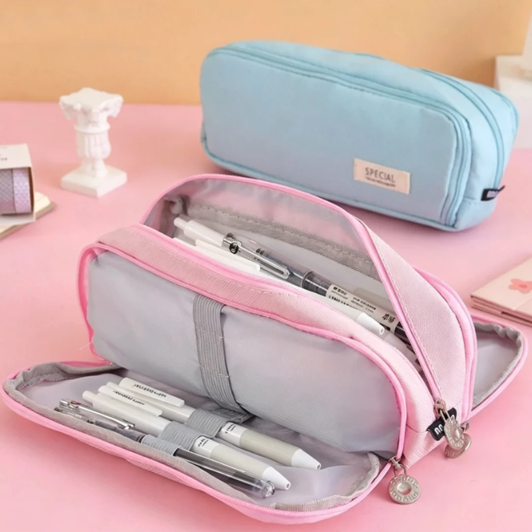 Macaron-Colored 3D Design Multi-Layer Square Pen Case Large Capacity Stationery Box with Dual Windows Versatile Fun Office Suppl