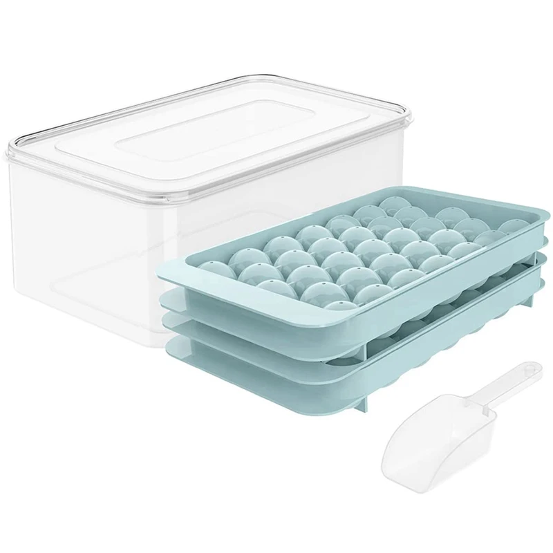 

132 Pcs Ice-Cube Tray/4 Packs Ice Trays For Freezer With Bin/Ice-Cube Trays For Freezer With Lid/Round Ice-Cube Mold