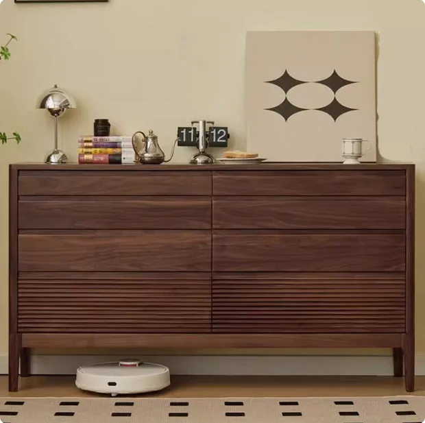 

Customizable Nordic Furniture Living Room Storage Modern Simple Japanese Log Black Walnut Eight Door Cabinet