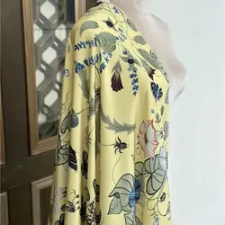 1 metro 100% seda morera 18 momme tela de seda crepé amarillo con tipos estampado Floral 114cm 44