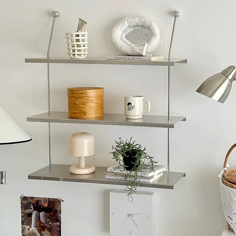 Minimalist Stainless Steel Shelf Floating Display Rack Home Modern Wall Mounted Storage Shelf Industrial Style Storage Solution
