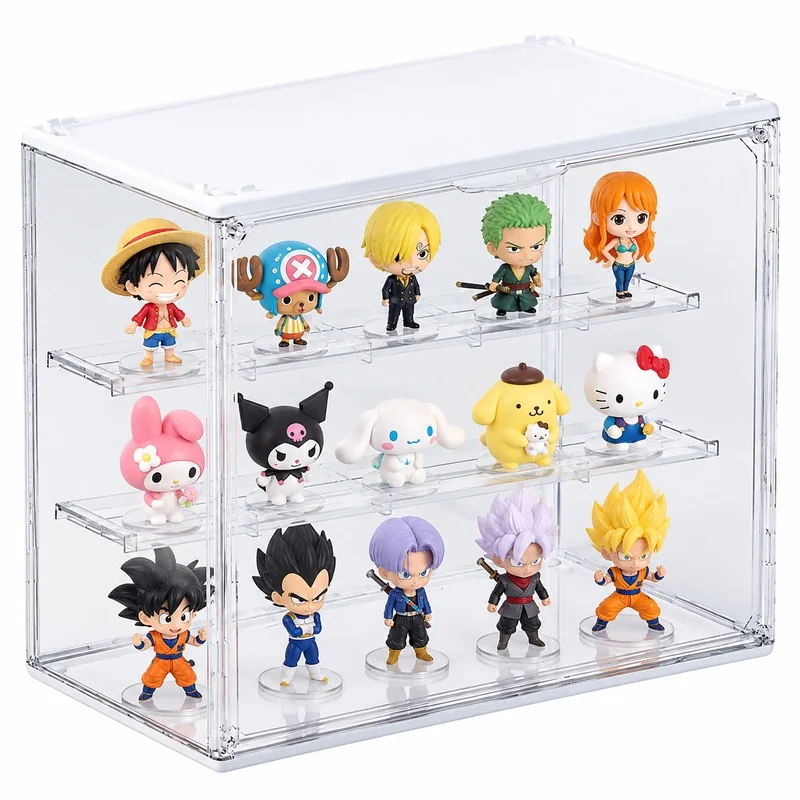 Blind Box Display Case, Clear PET Organizer with Magnetic Door, Stepped Shelf, Dustproof Figure Storage for Collectibles