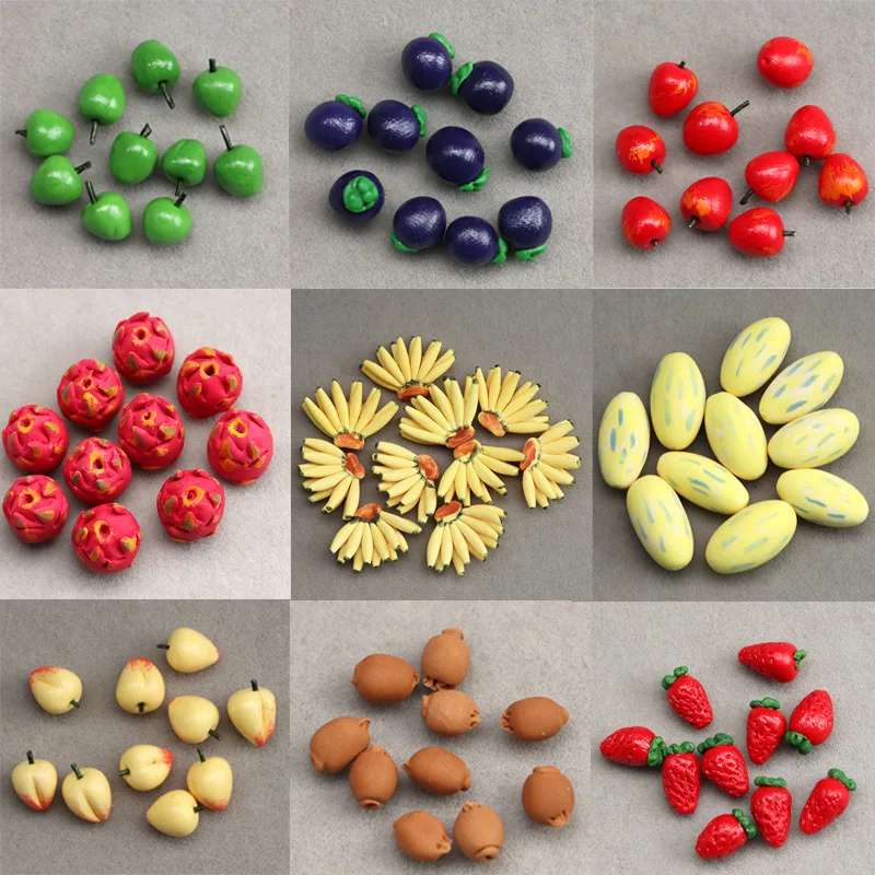 10Pcs 1:12 Dollhouse Miniature Fruit Vegetable Set, Fake Banana Apple Strawberry Peach for Micro Scene Pretend Play