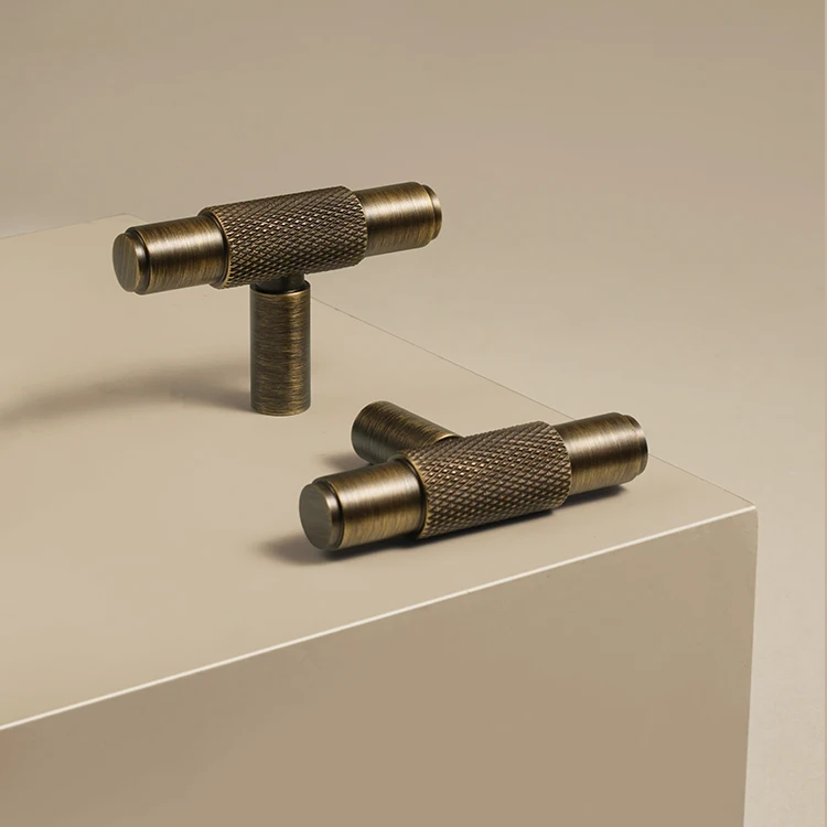 Dooroom Möbelgriffe aus massivem Messing, Kreuzrändelung, Schrank, Kleiderschrank, Kommode, Schuhschublade, Schrankknöpfe, T-Bar-Hardware-Griff – Detail 6