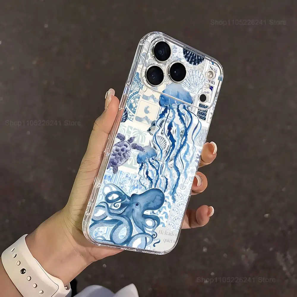 Funda Sea Fish Art Ocean Shark para iPhone 15,11,12,13,16,14,17,Pro,Max,Plus,SE,Mini,X,XS,XR, silicona suave transparente