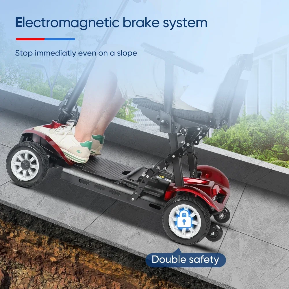 Modischer, leicht zusammenklappbarer, tragbarer, superleichter, bürstenloser 4-Rad-Mobilitätsroller aus Lithium für ältere Menschen