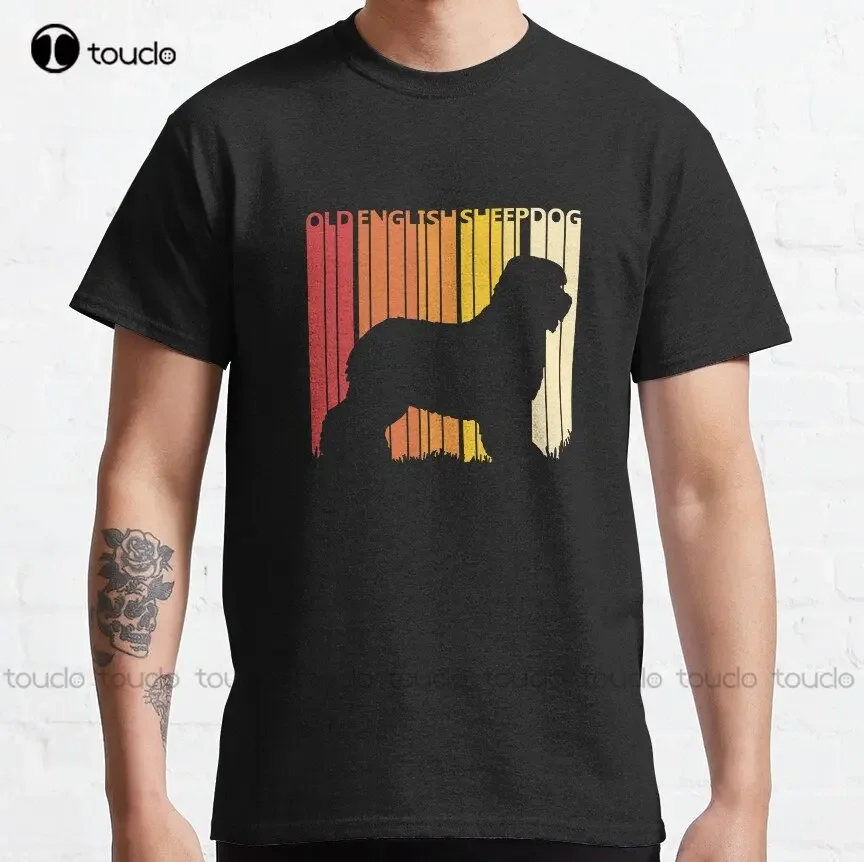 Old English Sheepdog Dog Breed Silhouette Classic T-Shirt Mens Dress Shirt Cotton Outdoor Simple Vintage Casual Tee Shirts