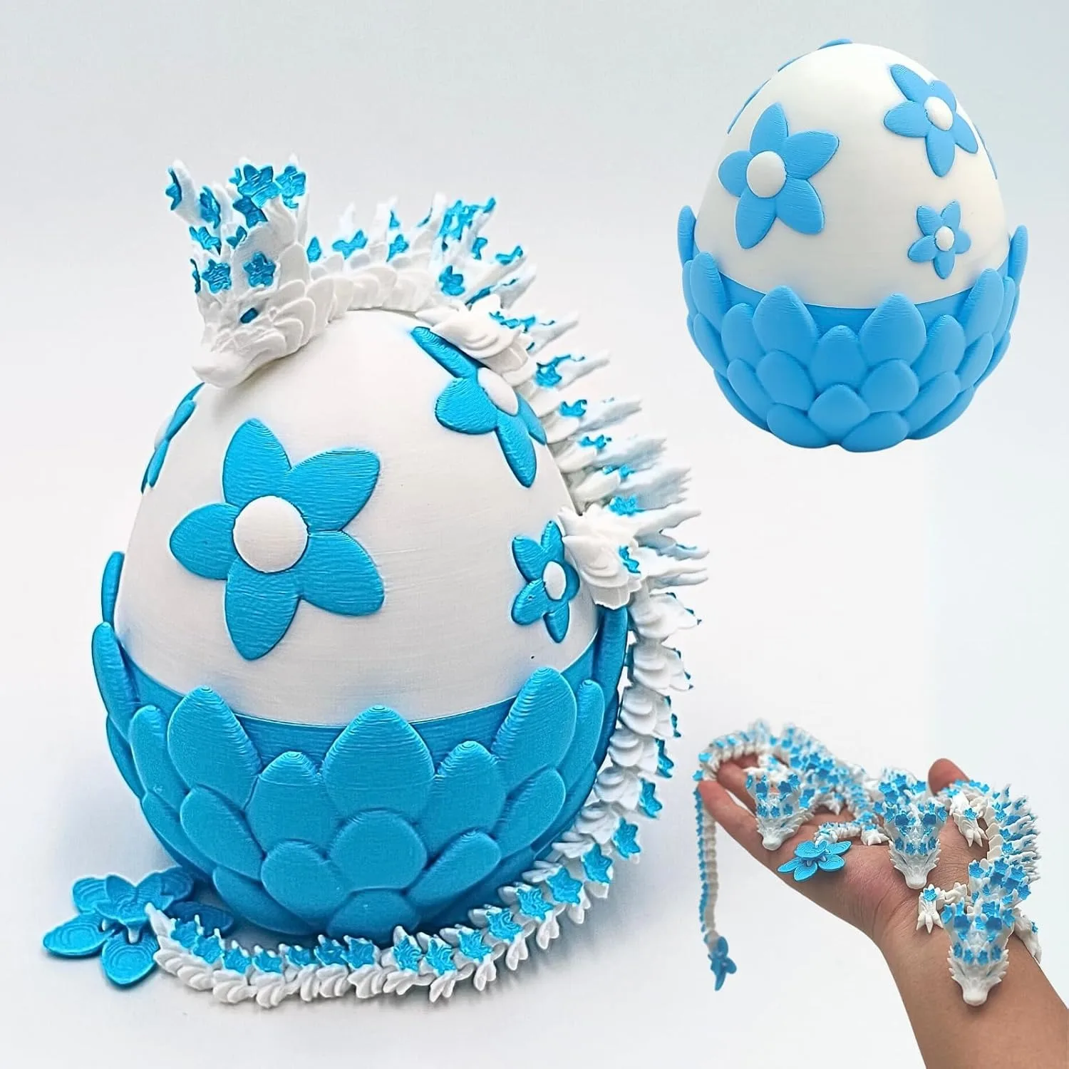 3D Printed Dragon Eggs Easter Basket Stuffers, Prefilled Easter Eggs with Sakura Dragon Animals Fidget Dinosaur Prizes