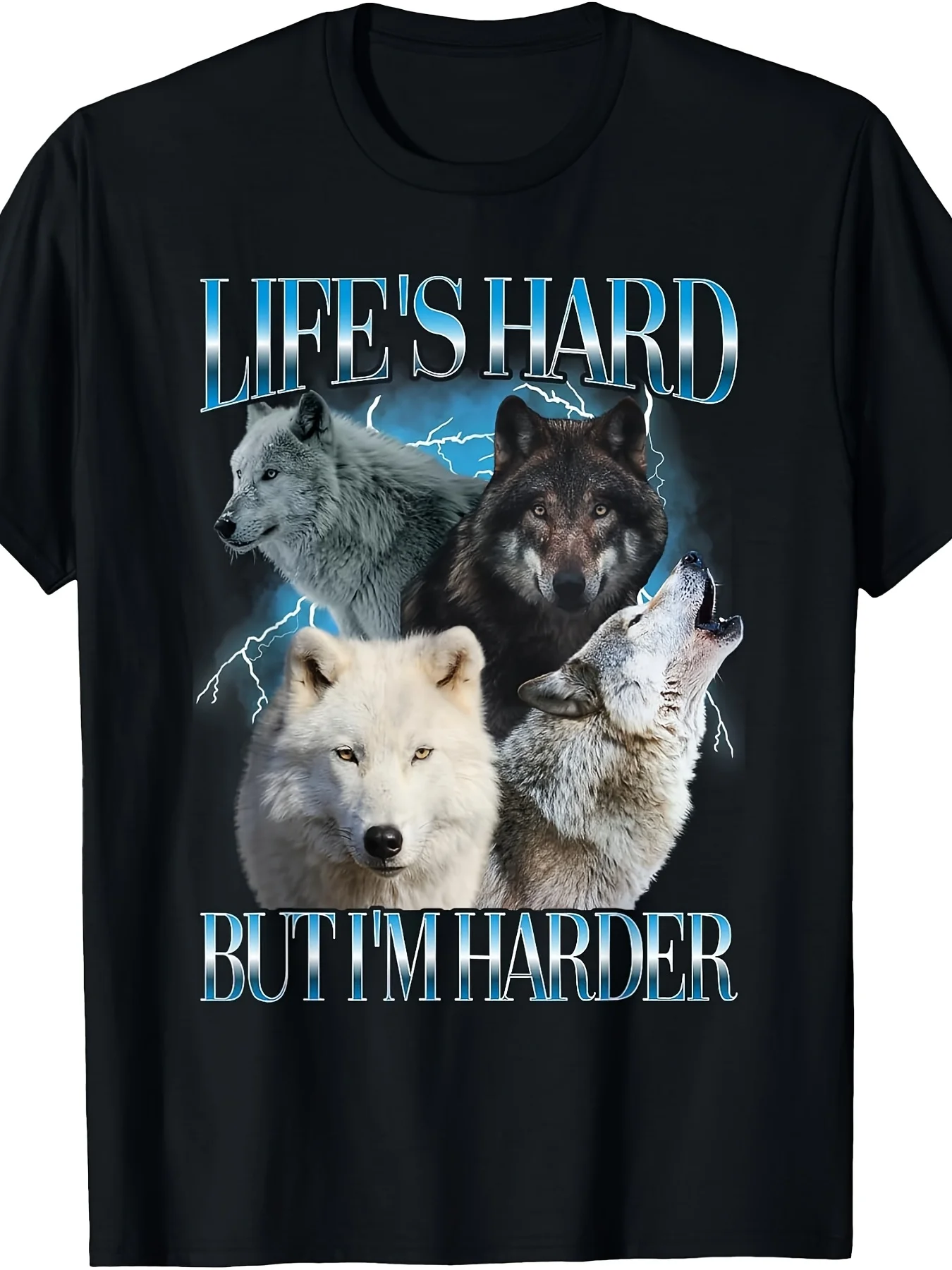 Life'S Hard But I'M Harder Funny Cringe Wolf Meme Bootleg T-Shirt Retro Casual Short-Sleeve T-Shirt with Round Neck And Printed Pattern, Suitable for Daily Commuting And Outdoor Activities,