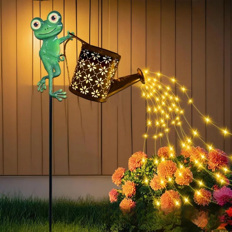 Solar-powered watering can with layered lights Outdoor Garden Decoration Hummingbird Shaped Hook Gardening Gift