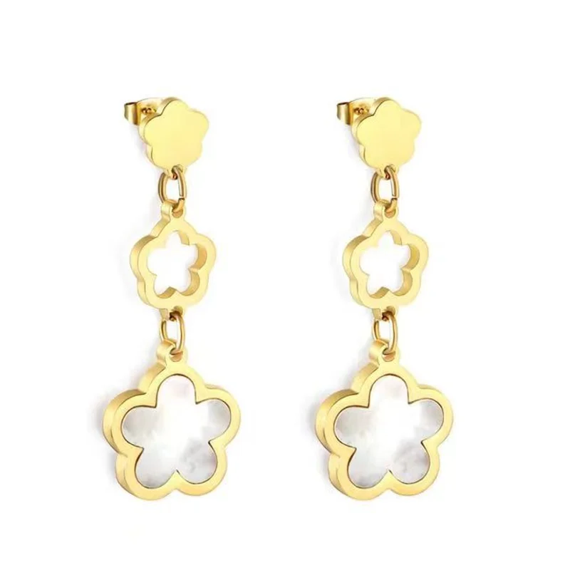 Trendy Stainless Steel White Shell Plum Flower Bohemia Party Earrings For Women Original Design Jewelry kolczyki
