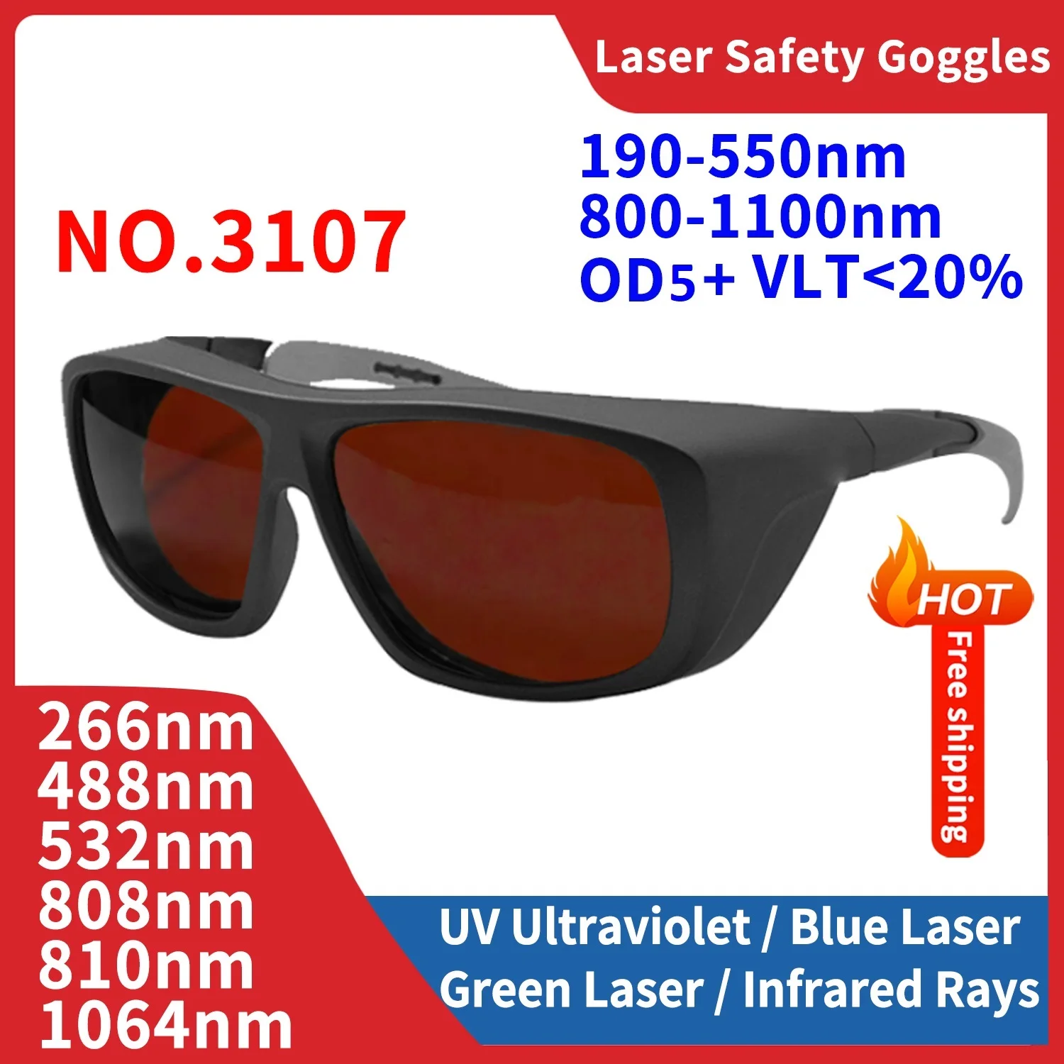 Lunettes Laser lunettes de protection lunettes de sécurité gafas de travail travail industriels dentaires UV IPI IR FPV 200-2000nm 1064 532nm lunettes