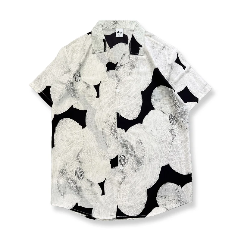 

Dark Icon Flower Full Printing Holiday Beach Shirts for Men Summer Thin Material Men's Shirt Male Top