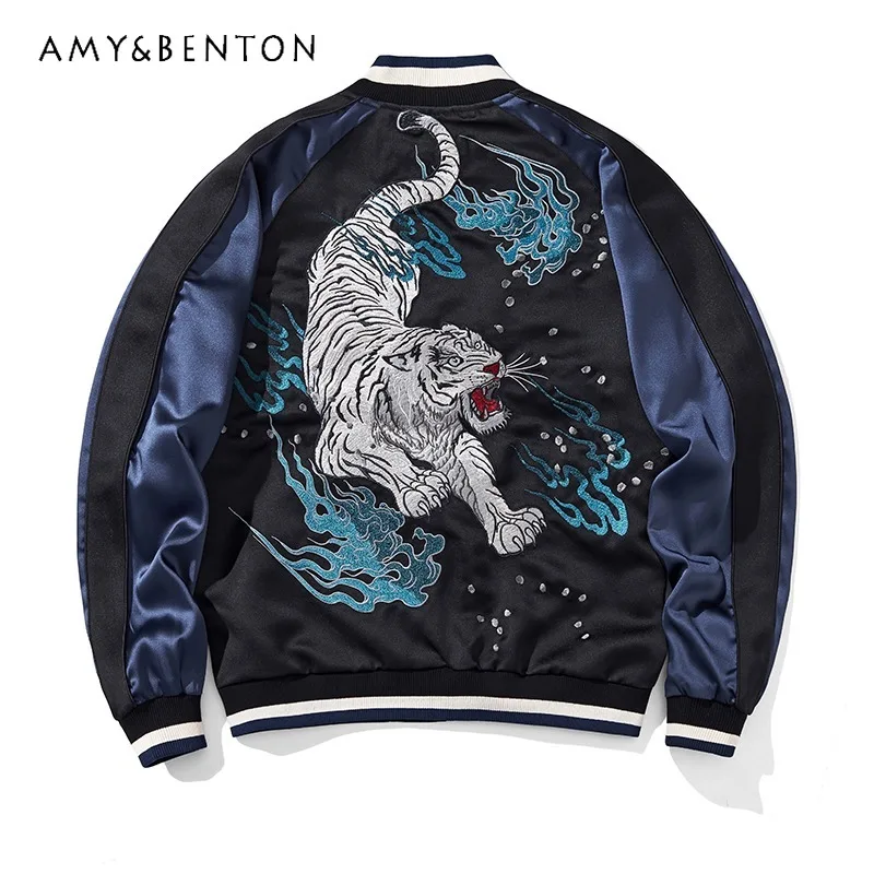 

Heavy Industries Yokosuka White Tiger Embroidered Coat Men's Youth National Style Baseball Uniform Trendy Brand Cartoon Jacket