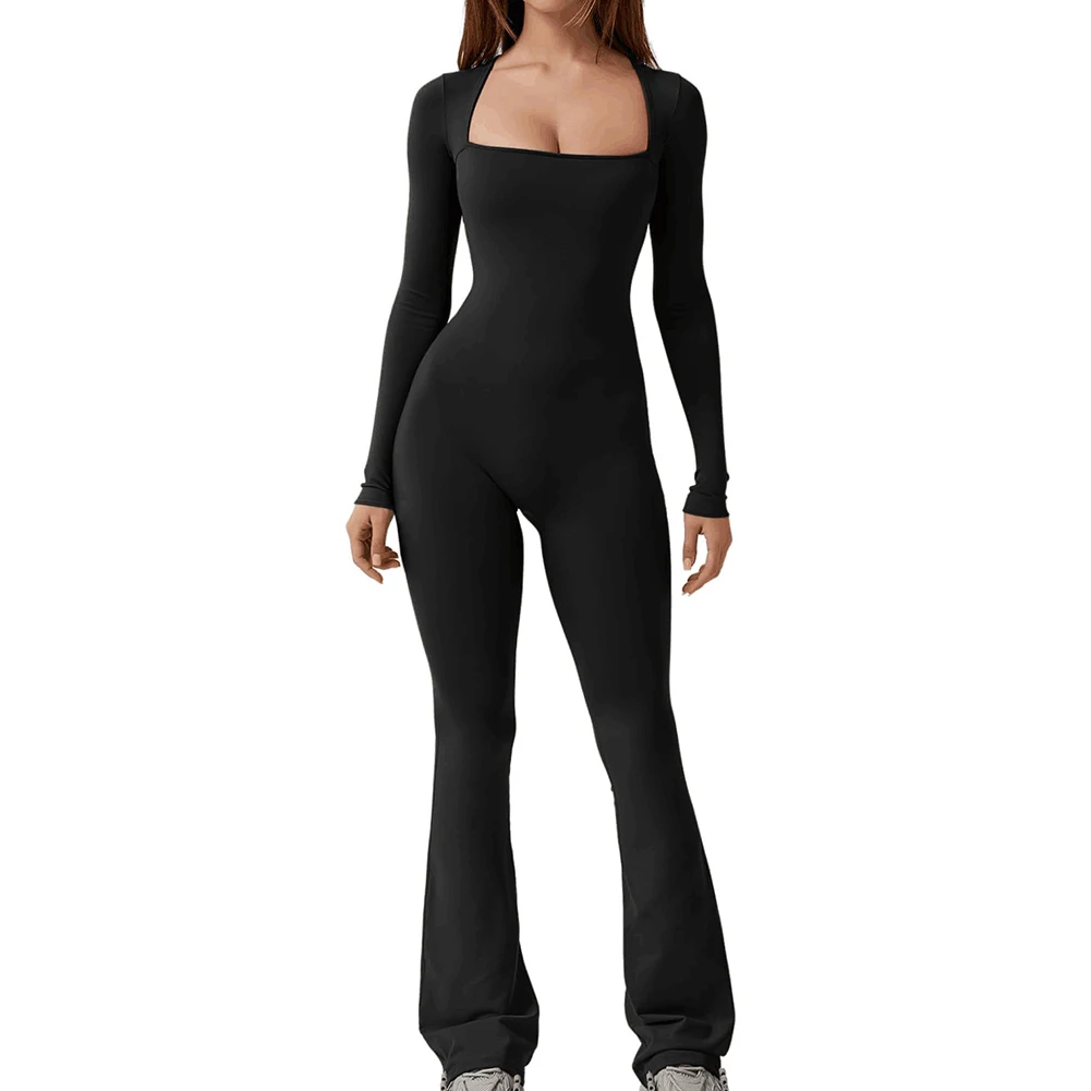 

Повседневный темно-синий фиолетовый серый комбинезон с расклешенными брюками, облегающий комбинезон с квадратным вырезом, уличный повседневный женский облегающий комбинезон Y2K