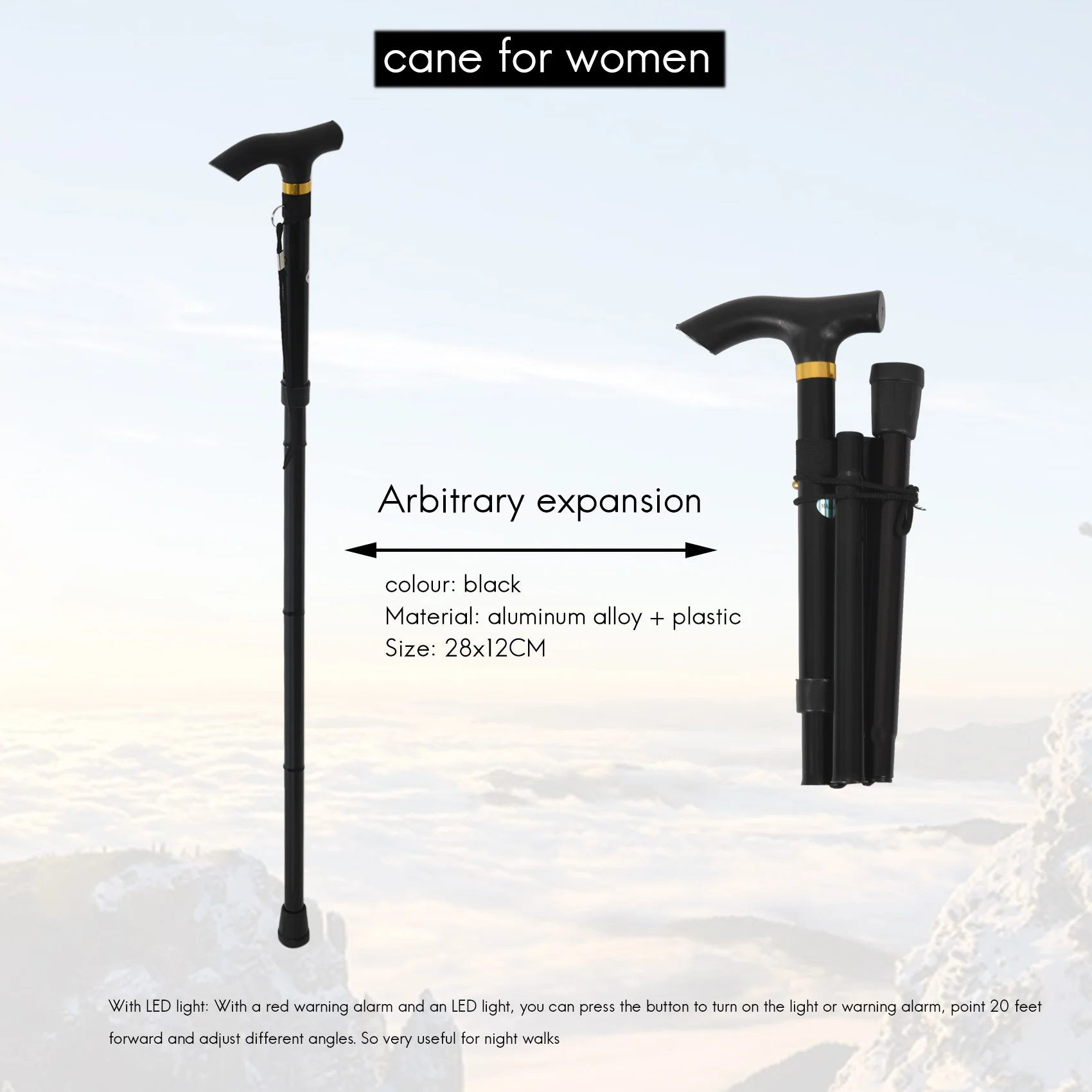 Folding Cane Adjustable Collapsible with Ligh Walking Stick Perfect Daily Living Aid for Limited Mobility