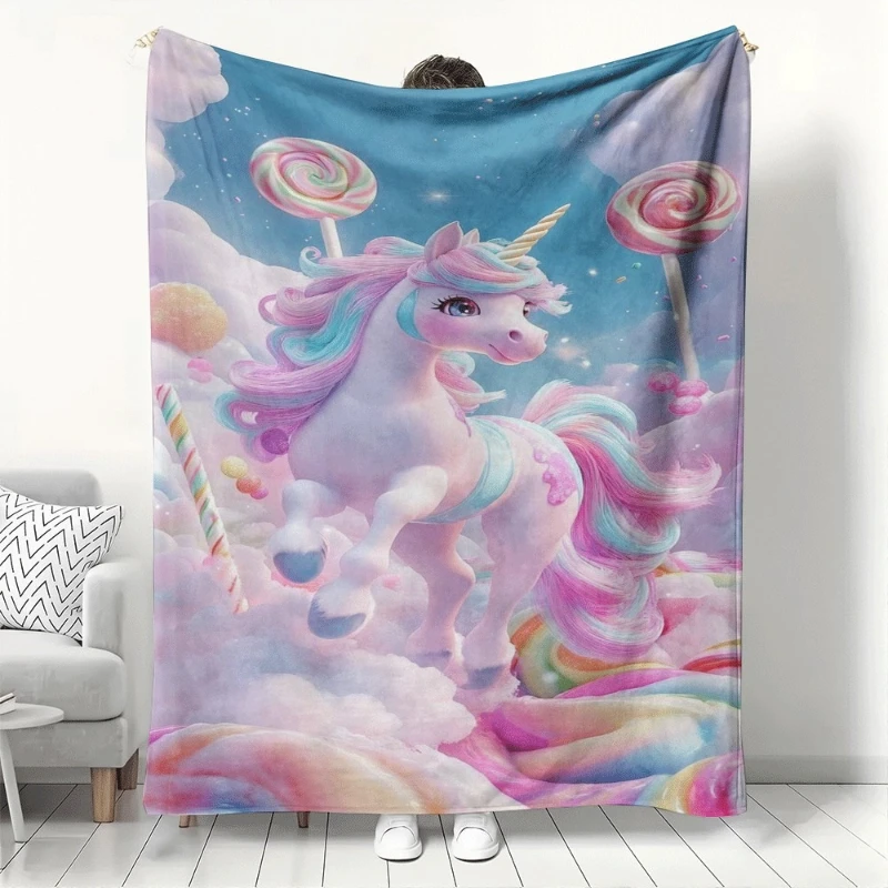 

Candy Land Unicorn Blanket Soft Cozy Throw Blanket for Sofa Bed Naps Cute Sweet Theme Gift Perfect for Bedroom Decor All Seasons