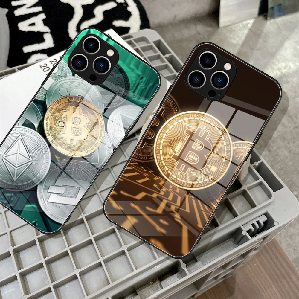 I Love Accept Bitcoin BTC Phone Case Tempered Glass For IPhone 15 14 11 12 Pro 8 7 14 15 Plus 13 14 Pro MAX XR Covers