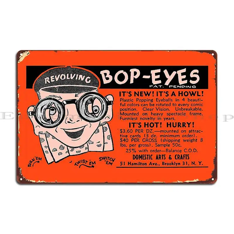 Bop Eyes Wacky Spectacles Advert 1960s Metal Sign Print Rusty Wall Mural Design Classic Tin Sign Poster