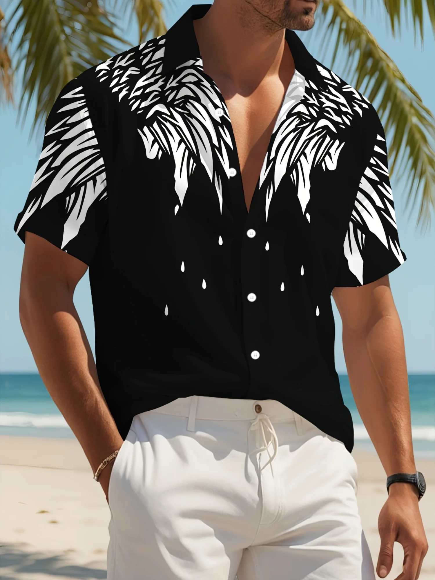 New Men's Casual Coconut Tree 3D Print Shirt, Made of Breathable Polyester Fiber, Ideal for Summer Outings, Lightweight Fabric.