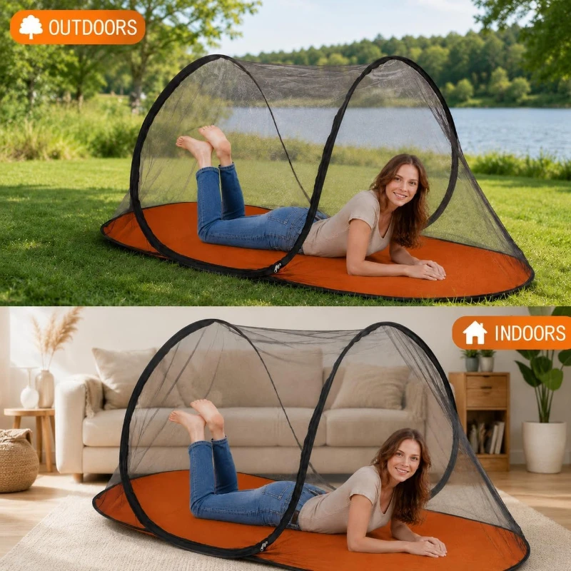 Pop Up Travel Mosquito Net Tent Foldable Single Sleeping Bug Screen Shelter Double Zipper Waterproof Base Net for Camping Beach