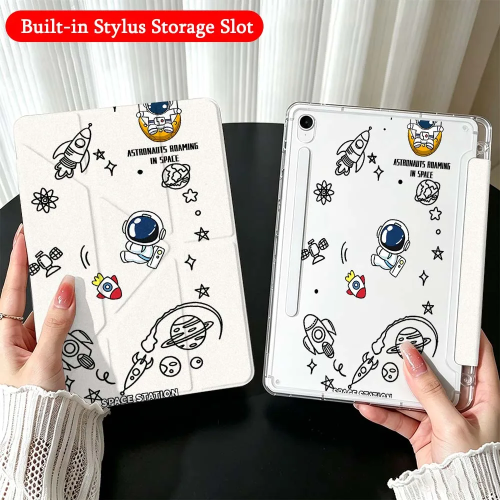 Astronaut Space For Samsung Galaxy Tab A9 A8 A11 S6 S7 S8 S9 S10 FE Plus Lite Transparent Y-Shaped Folding Tablet Case