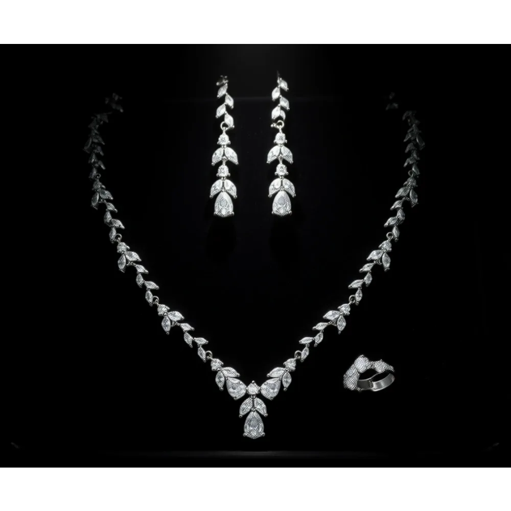 

Свадебный ювелирный набор: элегантное колье с подвесками в форме листьев и капель, серьги-подвески, браслет для свадебной вечеринки