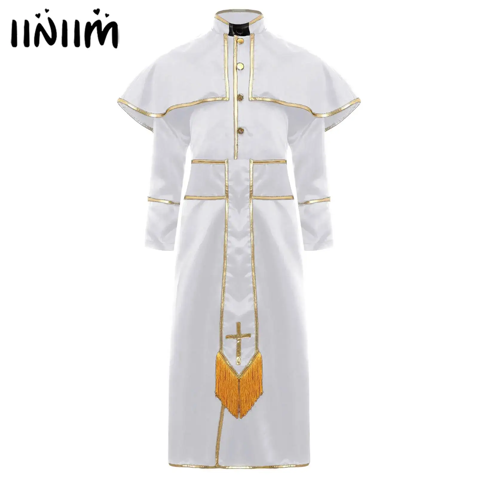 Túnica de pastor de sacerdote de la iglesia para niñas y niños, disfraz de Halloween, disfraz de Cosplay de manga larga, batas de Pastor con cinturón