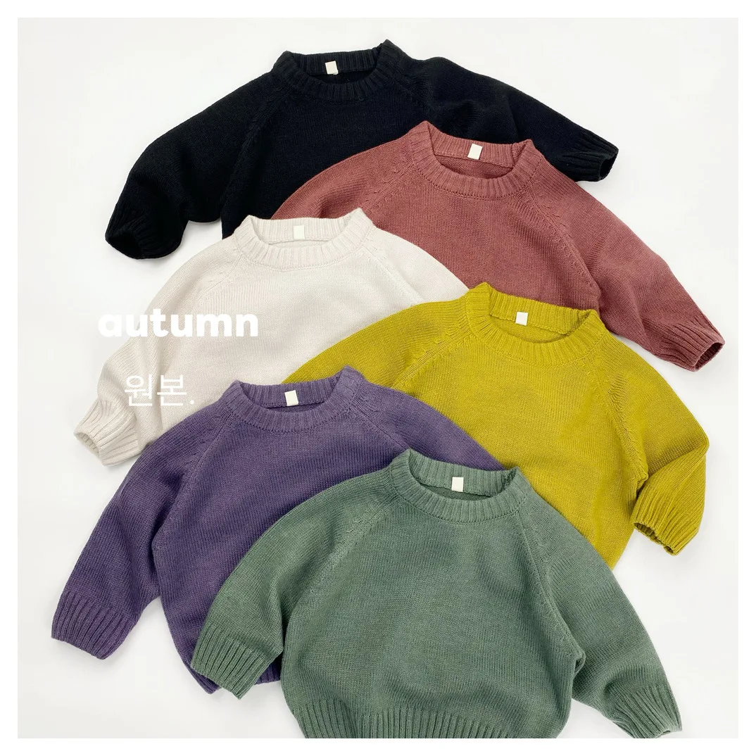 Knit sweater raglan sleeves crew neck loose fit long sleeves pullover style boys grils children autumn winter new korean casual