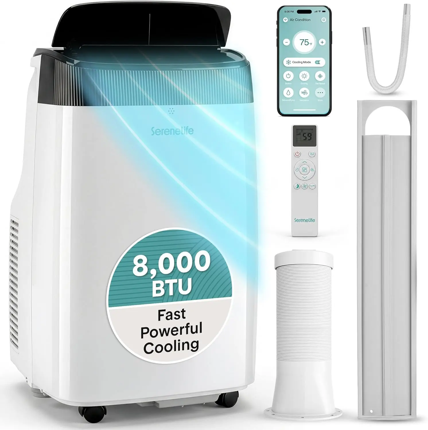 

Portable 8,000 BTU Air Conditioner with WiFi, 3-in-1 Cooling, Fan & Dehumidifier, 24-Hour Timer, Covers up to 350 Sq Ft, Window Kit & Remote Included, for Bedroom, Home, Office (Cooling Only with WiFi)